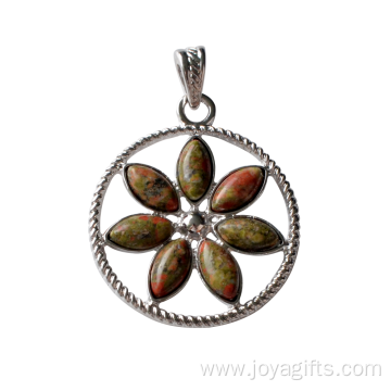 Natural Unakite Chips Life of Flower Pendant